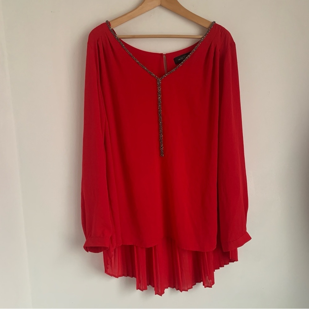 Michel Studio Beaded Pleated Tunic Top